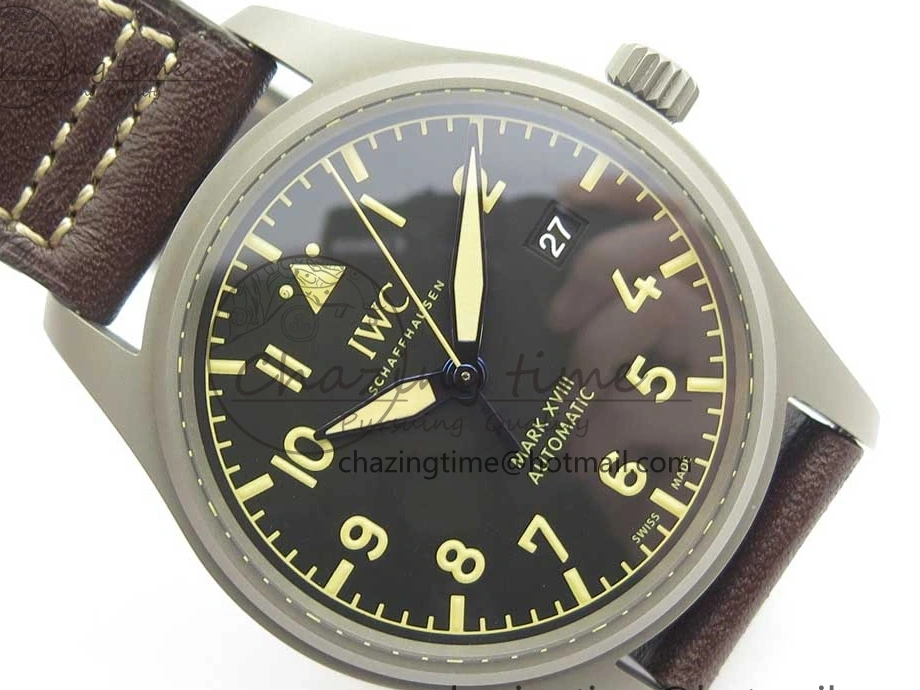 MIROTIME 0310 SmartChoice Mark XVIII IW327006 Titanium M+F 1:1 Best Edition Black Dial on Brown Leather Strap A 7145